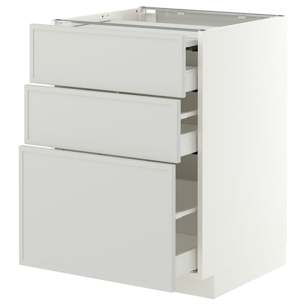 METOD / MAXIMERA Bc w pull-out work surface/3drw, white/Aspudden light grey, 60x60x80 cm