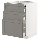 METOD / MAXIMERA Bc w pull-out work surface/3drw, white/Lerhyttan light grey, 60x60x80 cm