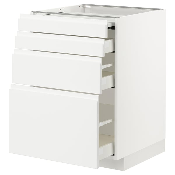 METOD / MAXIMERA Bc w pull-out work surface/3drw, white/Voxtorp high-gloss/white, 60x60x80 cm