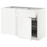METOD / MAXIMERA Corner base cab w drawer and p-out, white Enköping/white wood effect, 128x68x80 cm