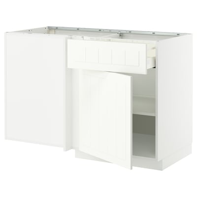 METOD / MAXIMERA Corner base cab w drawer and shelf, white/Stensund white, 128x68x80 cm