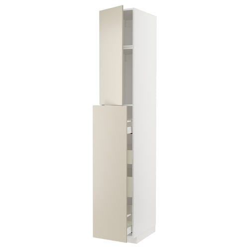 Beige METOD kitchen unit with smooth, clean lines and multiple compartments.