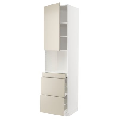 METOD / MAXIMERA Hi cab f micro combi w door/3 drwrs, white/Havstorp beige, 60x60x240 cm