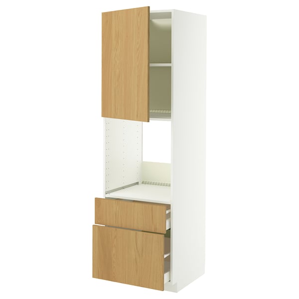 METOD kitchen unit, white with wooden doors, open design, 3 shelves.