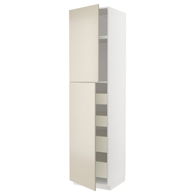 METOD / MAXIMERA Hi cab w 2 doors/4 drawers, white/Havstorp beige, 60x60x240 cm