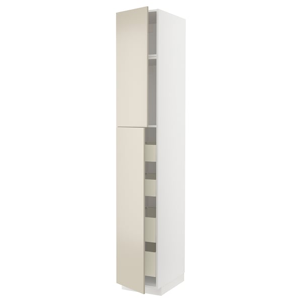 METOD / MAXIMERA Hi cab w 2 doors/4 drawers, white/Havstorp beige, 40x60x240 cm