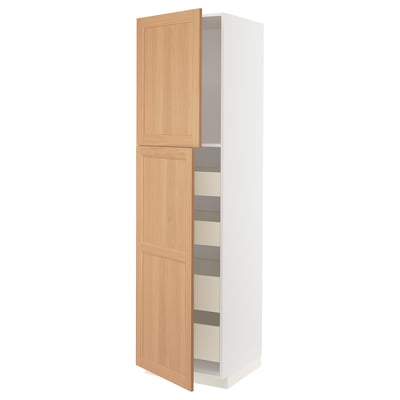 METOD / MAXIMERA Hi cab w 2 doors/4 drawers, white/Vedhamn oak, 60x60x220 cm