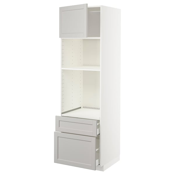METOD / MAXIMERA High cabinet f built-in appliances, white/Lerhyttan light grey, 60x60x200 cm