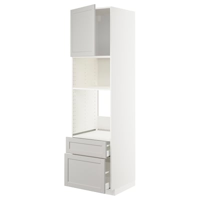 White METOD kitchen unit with two drawers, adjustable shelf, grey handles.