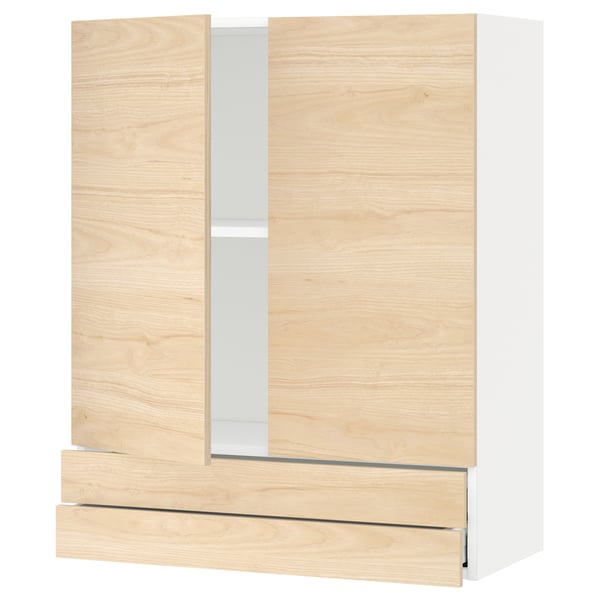 METOD / MAXIMERA Wall cabinet w 2 doors/2 drawers, white/Askersund light ash effect, 80x37x100 cm