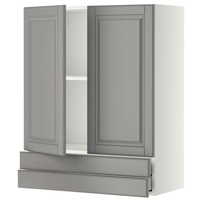 METOD / MAXIMERA Wall cabinet w 2 doors/2 drawers, white/Bodbyn grey, 80x37x100 cm