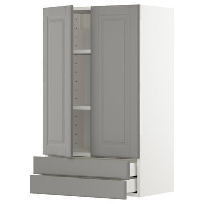 METOD / MAXIMERA Wall cabinet w 2 doors/2 drawers, white/Bodbyn grey, 60x37x100 cm