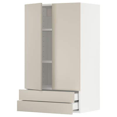 METOD / MAXIMERA Wall cabinet w 2 doors/2 drawers, white/Havstorp beige, 60x37x100 cm