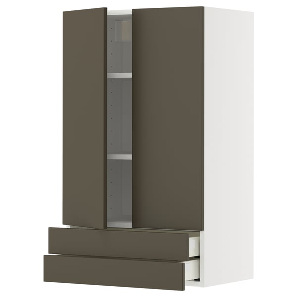 METOD / MAXIMERA Wall cabinet w 2 doors/2 drawers, white/Havstorp brown-beige, 60x37x100 cm