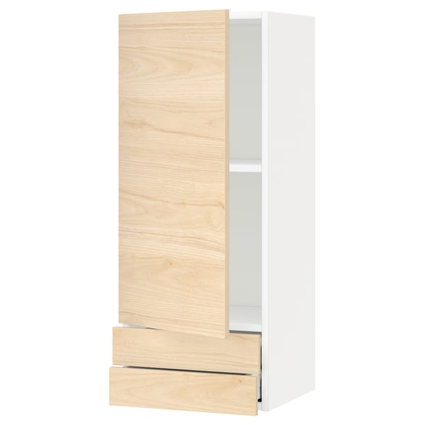 METOD / MAXIMERA Wall cabinet with door/2 drawers, white/Askersund light ash effect, 40x37x100 cm