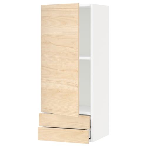 Modern, light ash wood METOD kitchen cabinet with two drawers and adjustable shelf.