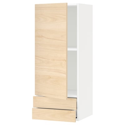 METOD / MAXIMERA Wall cabinet with door/2 drawers, white/Askersund light ash effect, 40x37x100 cm