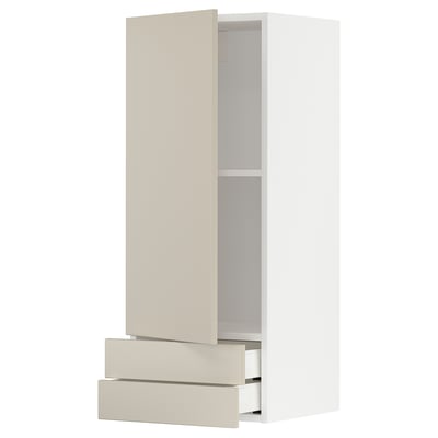 METOD / MAXIMERA Wall cabinet with door/2 drawers, white/Havstorp beige, 40x37x100 cm