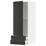 METOD / MAXIMERA Wall cabinet with door/2 drawers, white/Nickebo matt anthracite, 40x37x100 cm