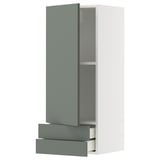 METOD / MAXIMERA Wall cabinet with door/2 drawers, white/Nickebo matt grey-green, 40x37x100 cm