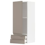 METOD / MAXIMERA Wall cabinet with door/2 drawers, white/Upplöv matt dark beige, 40x37x100 cm