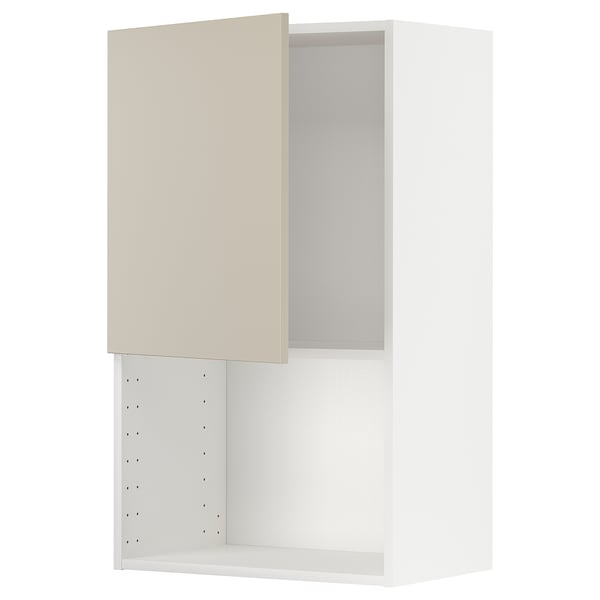 METOD Wall cabinet for microwave oven, white/Havstorp beige, 60x37x100 cm