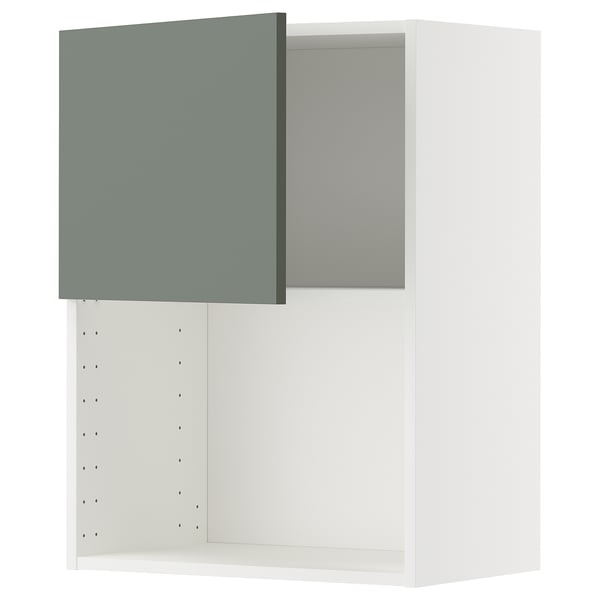 METOD Wall cabinet for microwave oven, white/Nickebo matt grey-green, 60x37x80 cm