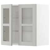 METOD Wall cabinet w shelves/2 glass drs, white/Lerhyttan light grey, 60x37x60 cm