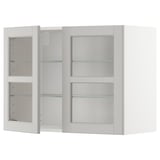 METOD Wall cabinet w shelves/2 glass drs, white/Lerhyttan light grey, 80x37x60 cm