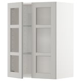 METOD Wall cabinet w shelves/2 glass drs, white/Lerhyttan light grey, 60x37x80 cm
