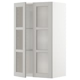 METOD Wall cabinet w shelves/2 glass drs, white/Lerhyttan light grey, 60x37x100 cm