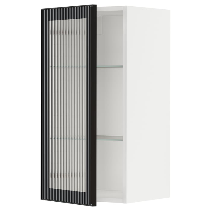 METOD wall w shelves/glass door, white/Hejsta anthracite reeded glass, 40x37x80 cm IKEA
