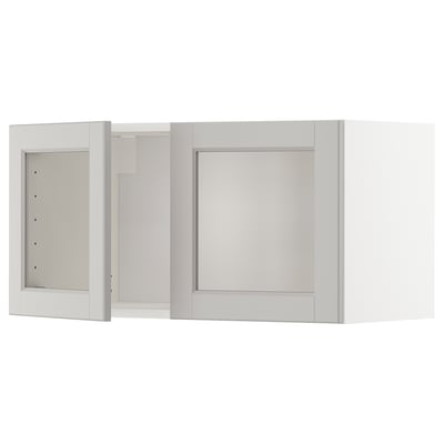 METOD Wall cabinet with 2 glass doors, white/Lerhyttan light grey, 80x37x40 cm