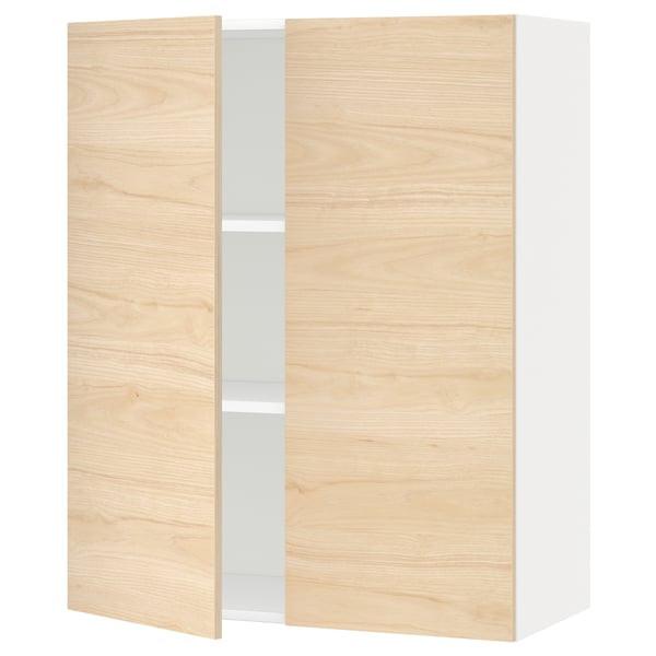 METOD Wall cabinet with shelves/2 doors, white/Askersund light ash effect, 80x37x100 cm