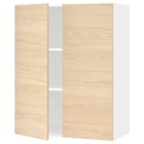 METOD Wall cabinet with shelves/2 doors, white/Askersund light ash effect, 80x37x100 cm