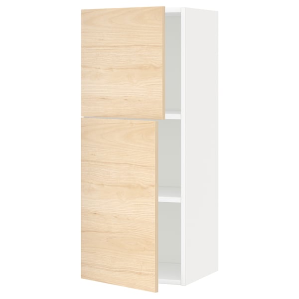 METOD Wall cabinet with shelves/2 doors, white/Askersund light ash effect, 40x37x100 cm
