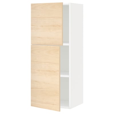 METOD Wall cabinet with shelves/2 doors, white/Askersund light ash effect, 40x37x100 cm