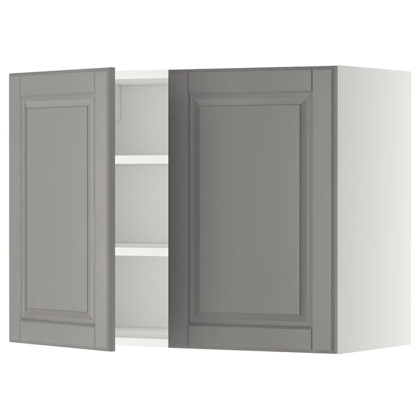 METOD Wall cabinet with shelves/2 doors, white/Bodbyn grey, 80x37x60 cm