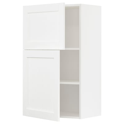 METOD Wall cabinet with shelves/2 doors, white Enköping/white wood effect, 60x37x100 cm