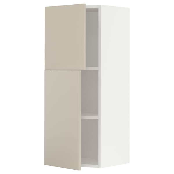 METOD Wall cabinet with shelves/2 doors, white/Havstorp beige, 40x37x100 cm