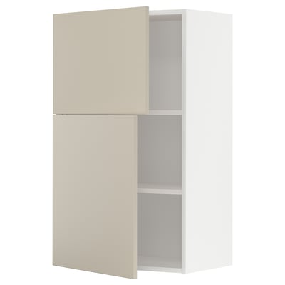 METOD Wall cabinet with shelves/2 doors, white/Havstorp beige, 60x37x100 cm