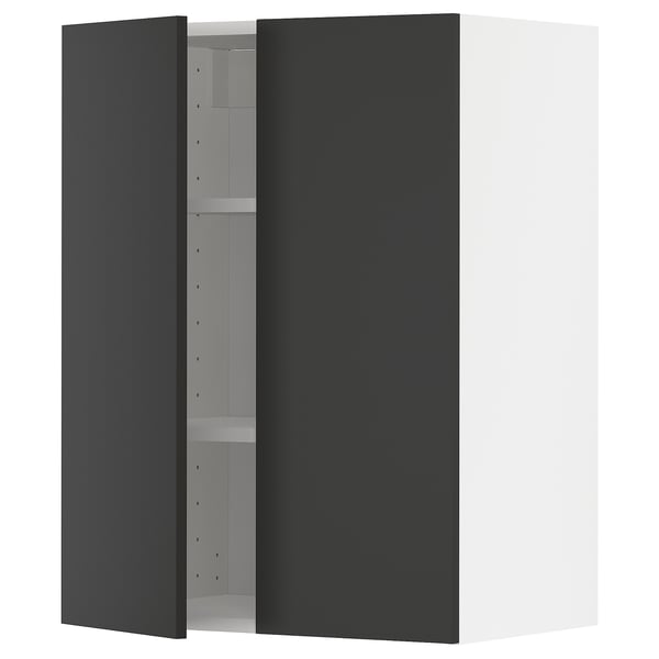 METOD Wall cabinet with shelves/2 doors, white/Nickebo matt anthracite, 60x37x80 cm