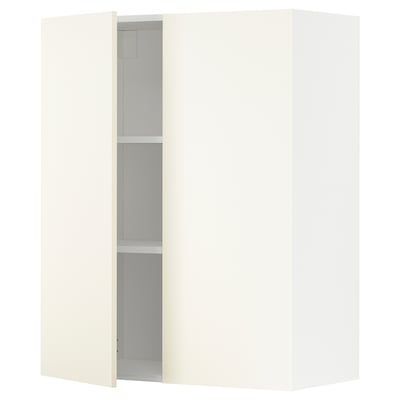 METOD Wall cabinet with shelves/2 doors, white/Vallstena white, 80x37x100 cm