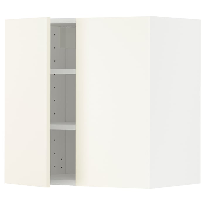 METOD wall with shelves/2 doors, white/Vallstena white