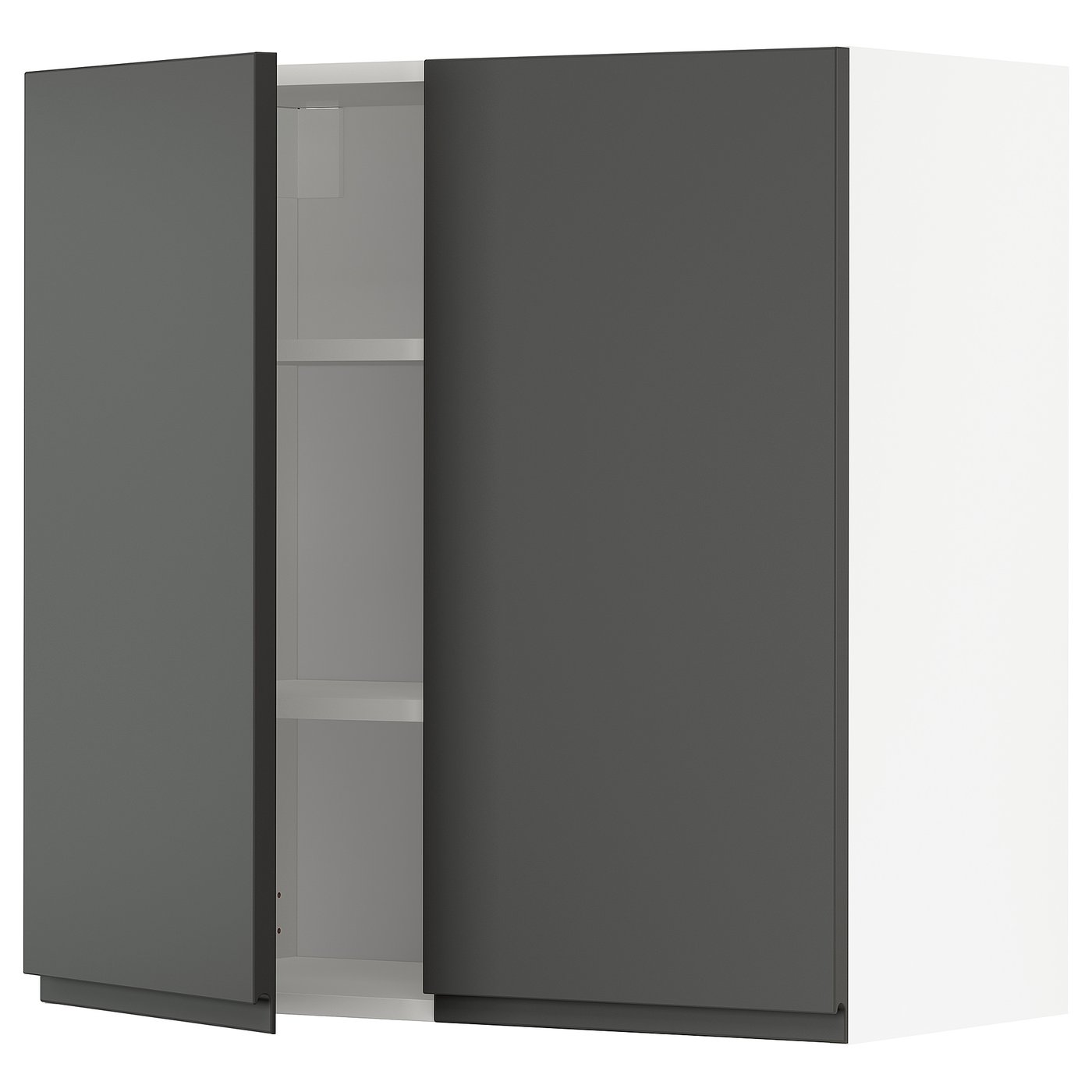 METOD wall with shelves/2 doors, white/Voxtorp dark grey