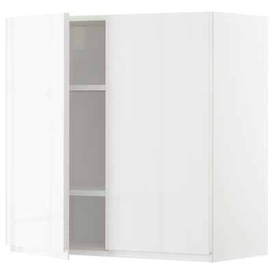 METOD Wall cabinet with shelves/2 doors, white/Voxtorp high-gloss/white, 80x37x80 cm