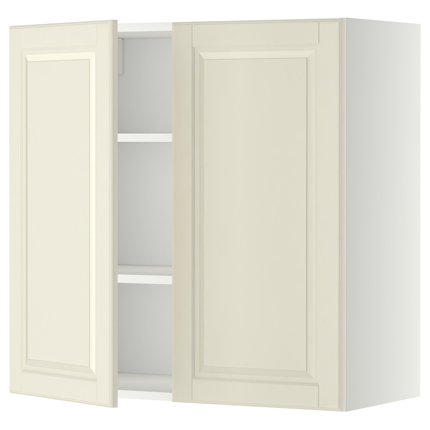 METOD Wall with shelves/2 doors, white, Bodbyn offwhite