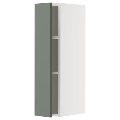 METOD Wall cabinet with shelves, white/Nickebo matt grey-green, 20x37x80 cm