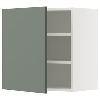 METOD Wall cabinet with shelves, white/Nickebo matt grey-green, 60x37x60 cm