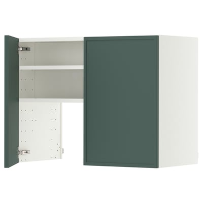 METOD Wall cb f extr hood w shlf/door, white/Aspudden dark grey-green, 80x60 cm
